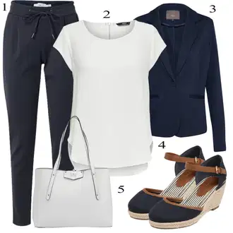 Outfit s Tmavě modrá/Modrá Ležérní Kalhoty/Látková Kalhoty/Žerzejová Kalhoty/Jogger Kalhoty/Mušelínové kalhoty/Úzká Kalhoty/Navlékací Kalhoty/Sportovní kalhoty/Teplák/Tréninková Kalhoty Ichi "Obchodní Outfit"