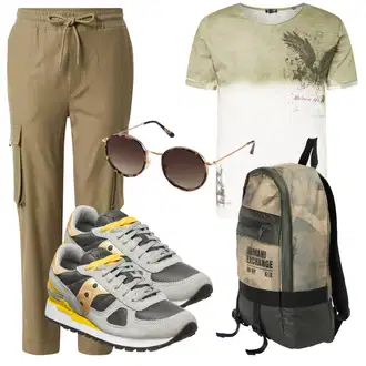 Lyocell Outfit mit Khaki Cargohose/Cargo-Jogginghose/Paperbag Hose about you x rewinside "Praktischer Look"