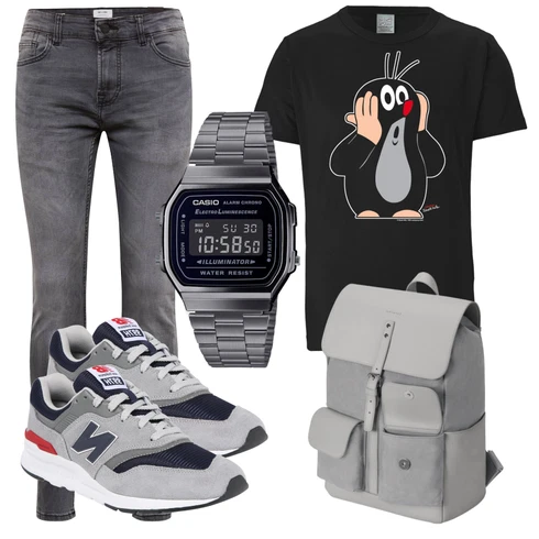 Grau/Dunkelgrau/Hellgrau Biker Jeans/Lederjacke/Leder Schuhe/Slim Fit Jeans/Thermojeans/Herren Lederjacke/Winterjacke/Jeans mit Schlitz/Low Rise Jean Only & Sons kombinieren mit Schwarz Casual T-Shirt Logoshirt