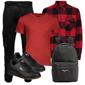 Outfit mit Schwarz/Khaki Cargohose/Cargo-Jogginghose/Funktionshose/Motorradhose Only & Sons "Praktischer Look"