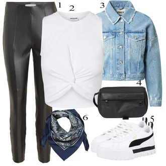 Outfit s Šedá/Tmavě zelená/Hnědá/Khaki Kalhoty z Umělé Kůže/Kožený legíny/Legíny Kožený Vzhled/Kožená Kalhoty Vila "Ležérní Outfits"