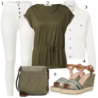 Denim/Traper Outfit sa Krem/Bež/Kaki Hlača Velika Veličina/Bluza i Tunika/Tajice Velika Veličina/Bluza Veći Broj/Majica I Top Veći Broj Hailys "Ljetni outfiti"