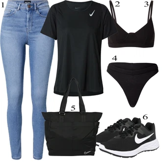 Športne Outfiti mit Nike, Črna Nike, Črna Tekaški čevelj/Fitnes copat/Gimnastični čevelj/Tekaški copat/Fitnes copat Nike "Športna oblačila"