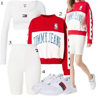 Outfit sa Siva/Crvena/Bijela/TamnoCrvena/Krem Niska Tenisica/Tanka Tenisica/Ljetna Tenisica/Vintage Tenisica/Kožna Tenisica/neformalna cipela/cipela za zdravlje Tommy Hilfiger "Sport Outfits"