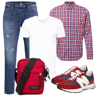 Outfit mit Blau/Dunkelblau Jeans mit Loch/Lederjacken/Jeans mit Schlitz/Boyfriend Jean/Knöchelstiefel/Cropped Jeans/Damen 7/8-Länge Jeans/Girlfriend Jeans Jack & Jones "Street Style Outfit"
