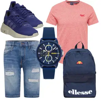 Keilabsatz Outfit mit Hellblau/Blau/Dunkelblau Schuh Sommer Sneaker/Sneaker Low/Schmaler Sneaker/gesundheitsSchuh Adidas Originals "Street Style Outfit"