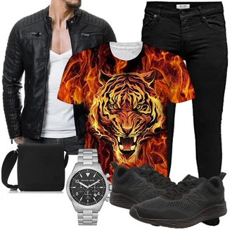Outfit mit Schwarz Jacke mit Seitlichem Reißverschluss/Motorradjacke/KunstLederjacke/Bikerjacke Redbridge "Stylische Kombination für die Freizeit"