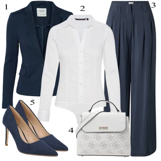 Djeveruša Outfit sa Tamnoplava/Siva/Plava Hlače S Naborom/Široka Hlača Leger by Lena Gercke "Biznis outfiti"
