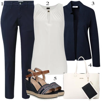 Pametno ležerno Outfit sa Tamnoplava/Plava Jeggings/Uske Hlača/Skinny Hlače/Hlače s Prorezom/Traper Tajice/Chino Hlače/Rastezljiva Hlača SELECTED FEMME "Biznis outfiti"Look: Pametno ležerno