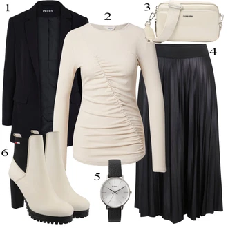 Outfit s Černá/Šedá/Tmavě šedá Sukně do Délky Lýtka/Křesťanská Sukně/Dlouhá Sukně/Maxi sukně/Midi Sukně/Moderní Sukně/Plisovaná sukně/Sukně Pro Matriku Vila "Podzimní Outfit"