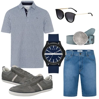 Outfit mit Weiß/Grau T-Shirt Poloshirt Brax "Summer Outfit"