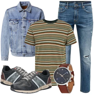 Outfit mit Hellblau/Creme/Blau Mantel/Vintage Strickjacke/Strickjacke Gefüttert/Baumwoll Strickjacke/Kurze Strickjacke/Strickjacke Mit Fransen/Vintage Jacke/Kurze Jeansjacke levi's ® "Super für die Freizeit"