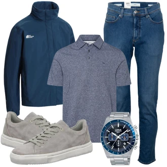 Outfit mit Weiß/Blau T-Shirt Poloshirt Brax "Super für die Freizeit"