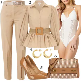 Outfit sa Bež Hlače Visokog Struka/Veći Broj/Remen/Chino Hlače Tommy Hilfiger "Biznis outfiti"