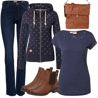 Outfit s Hnědá/Béžová Chelsea Boty/Kožená bunda/Plochá Kotníková Bota/Jezdecká Bota Mustang "In Trendy Podzimní Outfit"