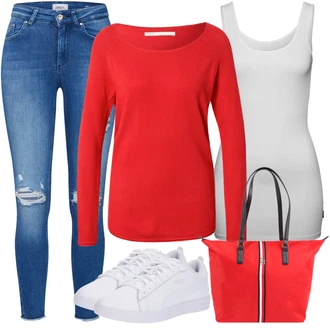 Šněrovací Outfit s Modrá Kožené bundy/Džíny s Dírou/Kotníková Bota/Džíny s Rozparkem/Kožená bunda/Push up Džín Only "In Trendy Podzimní Outfit"