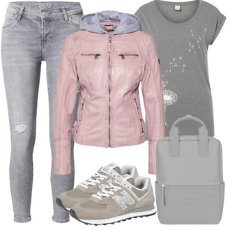 Glamourové Outfit s Šedá/Světle šedá Džíny s Rozparkem/Dámské Džíny s Délkou 7/8/Push up Džín/Kotníková Bota/Capri Džíny/Zkrácené Džíny/Kožená bunda/Kožené bundy/Džíny s Dírou LTB "In Trendy Podzimní Outfit"Look: Styl, Glamourové