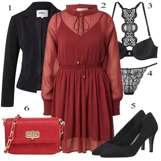Outfit sa Crna/Pink/Bijela Klasične gaćice/Gaćica & tanga/Gaćice bez prepona/Brazilski Slip/Futrola za Suknju Lascana "Jesenski Outfit"