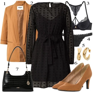 Dlouhé Outfit s Černá Šaty na Podzim/Šaty s puntíky/Halenkové Šaty/Šaty s Páskem/Zimní šaty s dlouhým rukávem/Tunikové šaty/Šaty s dlouhým rukávem/Šaty Ze Síťoviny/Šaty Niki About You "Večerní Outfit"