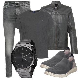 Große Größen Outfit mit Grau/Dunkelgrau/Dunkelgrün Mantel/KunstLederjacke/Vintage Lederjacke/Leder Bomberjacke/Wachsjacke/Lederjacke Maze "Alltagsoutfit"