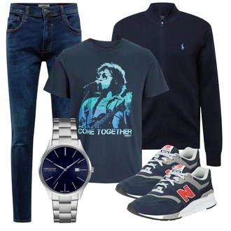 Outfit mit Blau/Dunkelblau Hose Große Größe/Leder Schuhe/Slim Fit Jeans/Lederjacke/Push up Jeans/Thermojeans/Winterjacke/Jeans mit Schlitz/Damen 7/8-Länge Jeans/Low Rise Jean/Schlupfjeans/Leggings Große Größe Blend "Alltagsoutfit"