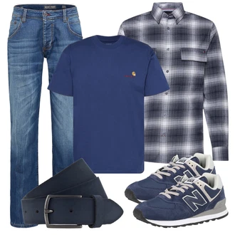 Retro Outfit mit Blau/Hellblau/Dunkelblau/Grau Schnürschuh/Schnürer/Sneaker Low/Schmaler Sneaker/Vintage Sneaker/Walkingschuh/Winter Sneaker New Balance "Alltagsoutfit"Look: Esthetische, Casual, Classic, Metal, Retro, Smart Casual, Sportlich, Unisex, Workwear, Schön, Outdoor