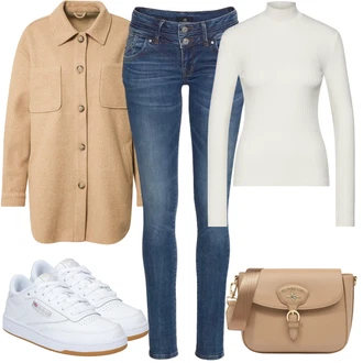 Retro Outfit s Bílá/Krémová/Bé?ová Nízká Teniska/Skate Bota/Úzká Teniska/Vintage Teniska Reebok "Podzimní výrazný vzhled"Look: Estetika, Klasické, Hip Hop, Retro, Skater, Sportovní