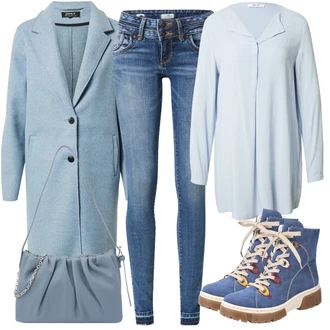 Outfit s Světle Modrá/Modrá Vlněný Kabát/Kašmírový Kabát/Lehký Kabát/Blazerový Kabát/Zimní Kabát Vlněný kabát/Midi Kabát/Pletený Kabát Only "Podzimní výrazný vzhled"