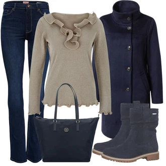 Vysoký Pas Outfit s Modrá/Tmavě modrá/Světle modrá Pánské tričko/Kožená bunda/Termální Džíny/Zimní bunda/Džín s Nízkým Pasem/Džíny s Rozparkem/Rovná Džína/Push up Džín/Džíny s Nízkým Sedem/Slim Fit Džíny/Kožené Boty Only "Podzimní výrazný vzhled"