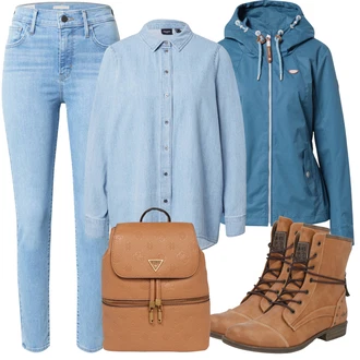 Outfit s Béžová/Hnědá Kozačka Šněrovací Kotníková Bota/Kozačka se zipem/Bojová Bota/Motorkářská bota Mustang "Podzimní výrazný vzhled"