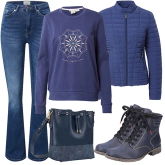 Outfit s Modrá/Tmavě Modrá/Světle Modrá Šněrovací bota/Klasická Kozačka/Šněrovací Kozačka/Kotníková Bota s Podšívkou/Zimní kotníková bota/Kozačka se zipem/Motorkářská bota Rieker "Podzimní výrazný vzhled"