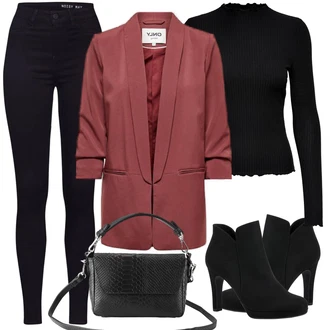 S podšívkou Outfit s Černá/Tmavě modrá Motorkářské Džíny/High Waist Džínové Kalhoty/Push up Džín/Kožená bunda/Kožené Boty/Termální Džíny/Zimní bunda Noisy may "Biznis outfiti"