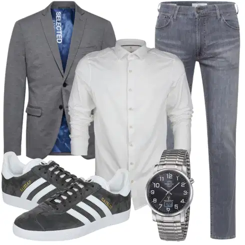 Sportlich Grau/Hellgrau/Dunkelgrün/Schwarz/Dunkelgrau Schuh Vintage Sneaker/Schmaler Sneaker/Sneaker Low/Leder Sneaker Adidas Originals kombinieren mit Grau Anzug SelectedLook: Streetwear, Sportlich, Unisex, Casual, Rap