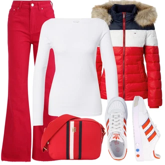 Outfit s Červená/Tmavě červená Zvonová Kalhoty/Kalhoty Bootcut/Rozšířená Kalhoty/Kalhoty se Štěrbinou LTB "Podzimní Outfit"