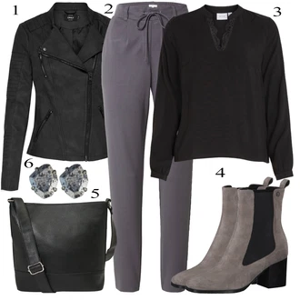 Prošívaný Outfit s Černá/Tmavě šedá Motorkářské Bund/Motorkářská bunda/Bunda s Bočním Zipem/Kožené Bund/Bunda z Umělé Kůže Only "Perfekt na podzim"