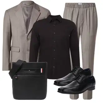 Outfit mit Grau/Braun/Beige/Lila Musselin Hose/Business Hose/Bundfaltenhose/Bundfaltenhose/Bügelfaltenhose/Schlupfhose/Karierte Hose/Anzughose/Gerade Hose/Tweed Hose/Stoffhose trapp "Business Look"