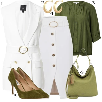 Outfit s Bílá Kraťas pro plnoštíhlé/Sukně Naf Naf "Obchodní Outfit"