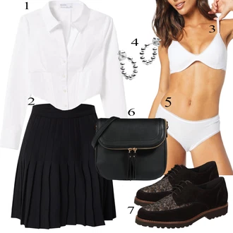 Elegantan Outfit sa Bijela Elegantna Bluza/Poslovna Bluza/Izvanredna Bluza/Crash Bluza/Bluza s gumbom/Otvorena Bluza/Carmen Bluza/Bodija Bluze bershka "Jesenski Outfit"Look: Rap, klasický, Stil, Poslovni, Elegantan, Ured, Šik