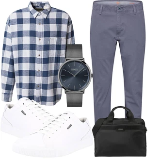 Outfit mit Weiß Sneaker Mit Seitlichem Reißverschluss/Schnürschuh/Sneaker Low/Leder Sneaker/Schmaler Sneaker Hugo "Business Look"