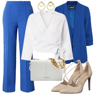 Outfit s Modrá/Světle modrá Kalhoty Bootcut/Business Kalhoty/Kalhoty s nášivkou uprostřed/Obleková Kalhoty/Látková Kalhoty/Rozšířená Kalhoty/Kalhoty s Vysokým Pasem/Marlene Kalhoty/Mušelínové kalhoty/Kalhoty se Štěrbinou/Rovná Kalhoty Pieces "Podnikatelský Vzhled"