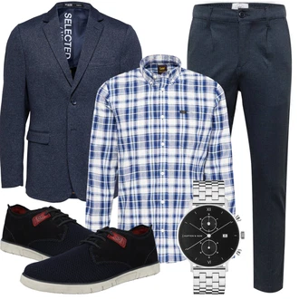 Elegant Outfit mit Dunkelblau/Hellblau/Blau/Grau Musselin Hose/Business Hose/AnzugHose/Twill Hose/BundfaltenHose/BundfaltenHose/Slim Hose/Boyfriend Hose/FreizeitHose Kronstadt "Business Look"Look: Uni, Büro, Old Money, Smart Casual, Outdoor, Coole, Elegant, Edel, Classic