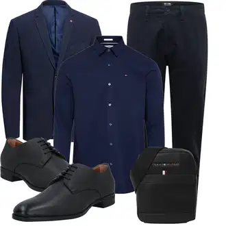 Smart Casual Outfit mit Dunkelblau Bluse Große Größe/Business Hemd/Hemdbluse/Casual Hemd/Businesshemd/Bluse und Tunika Tommy Jeans "Business Look"Look: Uni, Old Money, Elegant, Büro, Workwear, Edel, Maritim, Classic, Coole, Smart Casual