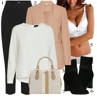 Kombinacije za posao sa Bijela/Krem/Bež/Pink Klasične Gaćice/Angora Donje Rublje/Gaćice bez prepona/Gaćice/Prozirna gaćica/Futrola za Suknju/Brazilski Slip/Gaćica & tanga Lascana "Jesenski Outfit"