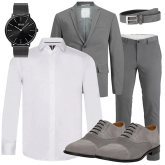 Outfit mit Weiß/Creme Business Hemd/Businesshemd/Bügelfreies Hemd Boss "Business Outfit"