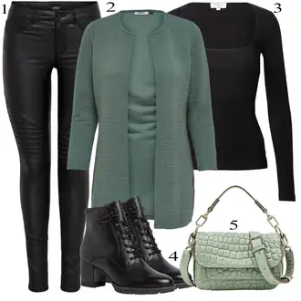 Outfit s Tyrkysový/Zelená/Khaki Pletenina veľkej veľkosti/Tunika/Kabát/Kalhoty Veľké Veľkosti Only "Podzimní Outfit"