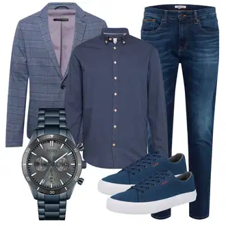 Outfit mit Blau/DunkelBlau/HellBlau Bluse Große Größe/Casual Hemd/Jeanshemd/Business Hemd/Hemdbluse Kronstadt "Casual Business Outfit"