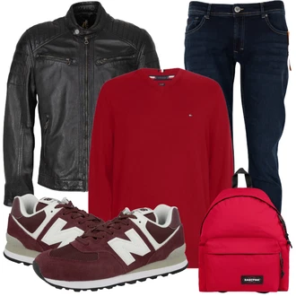 Outfit mit Rot Sneaker New Balance "Cool für die Freizeit"