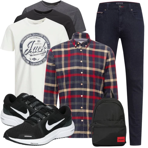 Dunkelblau Hose Große Größe/Thermojeans/Slim Fit Jeans/Leder Schuhe/Lederjacke/Winterjacke/Tapered-Jeans/Biker Jeans/Herren Lederjacke/Damen 7/8-Länge Jeans/Regular-Fit Jeans/Push up Jeans Tommy Hilfiger, Dunkelgrün/Rot/Hellblau/Beige Flanellhemd/Kariertes Hemd/Bluse Große Größe Kronstadt kombinieren mit Schwarz Rucksack Hugo