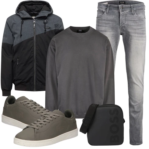 Grau/HellGrau/DunkelGrau Biker Jeans/Slim Fit Jeans/Lederjacke/Low Rise Jean/Leder Schuhe/Herren Lederjacke/Jeans mit Schlitz/Low Waist Jean/Winterjacke Jack & Jones kombinieren
