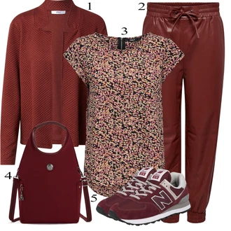 Outfit s Červená/Tmavě červená/Hnědá Kardigan Vlněný kardigán/Kardigán s kulatým výstřihem/Letní svetr/Vintage svetr/Krátký svetr/Kardigán s výstřihem do V/Svetr s podšívkou/Kardigán se stojatým límečkem Only "Podzimní Outfit"